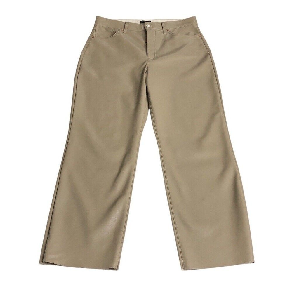 Express Pants Womens 12 Short Tan Faux Leather Modern Straight Super High Rise